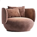 Modern Beige Velvet Single Sofa with Rounded Curved Armrests and Two Cushions