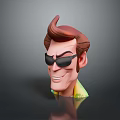 Cartoon Character Head With Brown Spiky Hair Black Sunglasses Smiling In Yellow Green Outfit