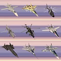 Different Types of Fighter Jets and Military Helicopters Flying in Sunset Sky