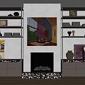 Modern Bookshelf Cabinet Fireplace Books Ornaments 3d model