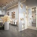 Stylish Clothing Store Interior With Clothes On Racks Bags On Shelves And Decorative Dried Flowers