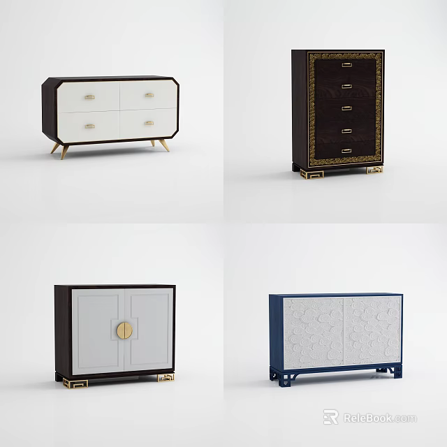 Elegant Sideboard Designs Featuring Gold Accents Drawers And Colorful Finishes 3d model 