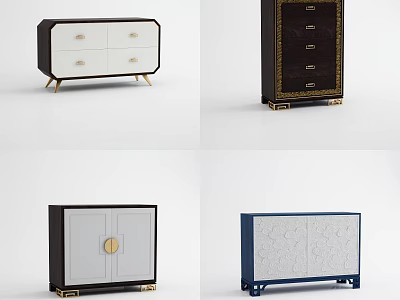 Elegant Sideboard Designs Featuring Gold Accents Drawers And Colorful Finishes 3d model