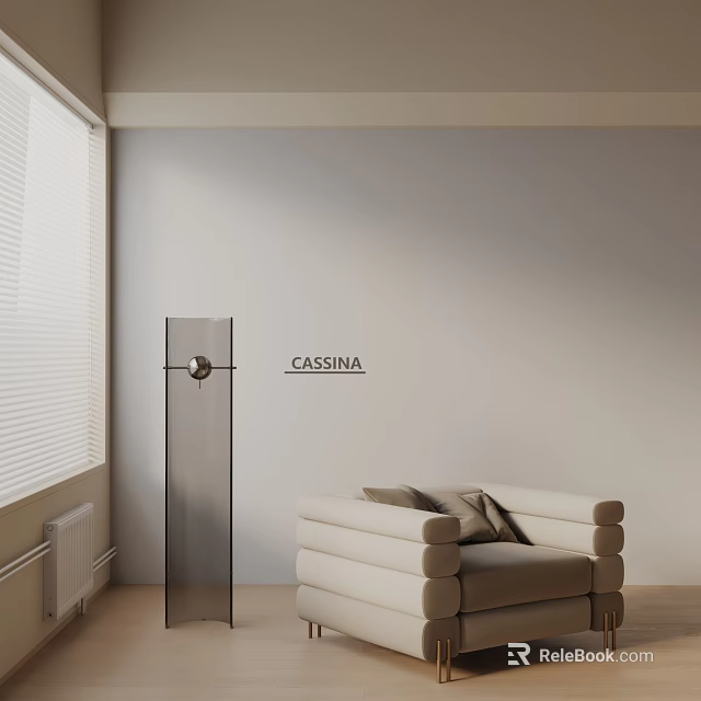 Modern CASSINA Leisure Chair With Comfortable Design Glass Decor White Wall And Window Blinds 3d model 