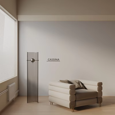 Modern CASSINA Leisure Chair With Comfortable Design Glass Decor White Wall And Window Blinds 3d model