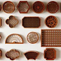Traditional Carved Lattice Windows with Various Wooden Shape Patterns and Designs