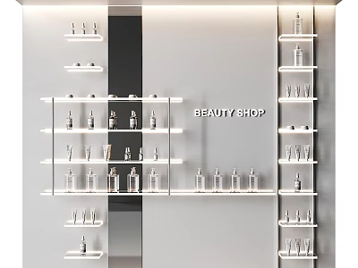 Elegant Modern Beauty Shop Display Shelves With Neatly Arranged Cosmetic Bottles And Products 3d model
