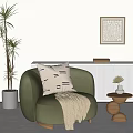 CASSINA Modern Single Sofa Side Table Potted Plant Ornaments Pillow 3d model