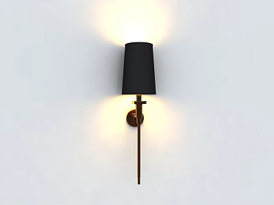 Modern Black Shade Wall Lamp With Brass Bracket Mounted On White Wall Illuminating Warm Light 3d model