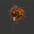 Campfire Scene With Burning Flame Wood Logs And Marshmallow On Stick