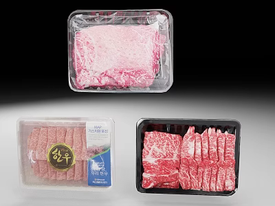 Various Types of Fresh Packaged Meat Products with Sliced Beef in Plastic Trays 3d model