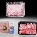 Various Types of Fresh Packaged Meat Products with Sliced Beef in Plastic Trays