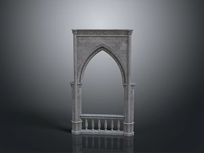 Gothic Stone Archway With Carved Details Decorative Columns And Balustrade 3d model