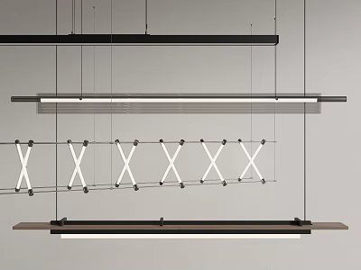 Modern Linear Chandelier With Black Metal Frame And White X Shaped Hanging Design 3d model