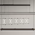 Modern Linear Chandelier With Black Metal Frame And White X Shaped Hanging Design