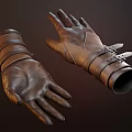Brown Leather Gloves With Strap Buckle Details And Medieval Vintage Design
