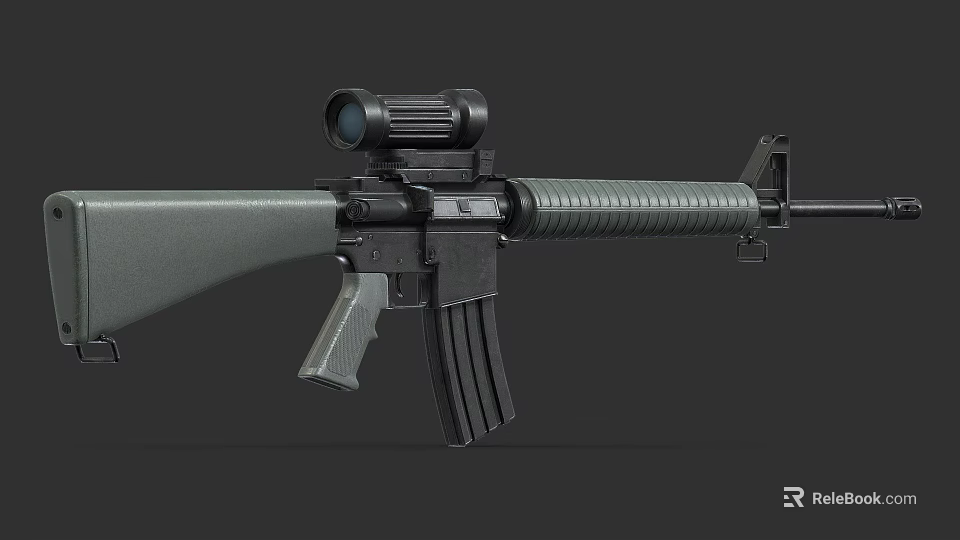 Military Style Assault Rifle With Tactical Scope Textured Barrel And Detachable Magazine 3d model 