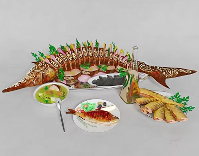 Modern fish food dishes 3d model Modern fish food dishes 3d model