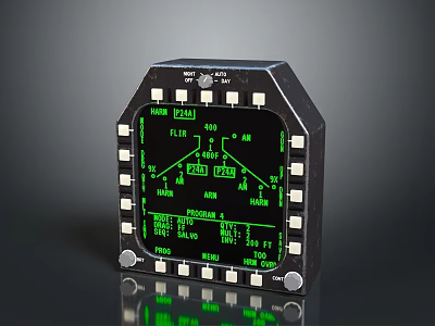 Aircraft Flight Instrument Dashboard Green Display Speed Altitude Hydraulic Fuel Data 3d model