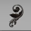 Ornamental Decorative Spiral Element With Feather Like Carvings And Intricate Design Details