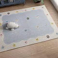 Light Blue Square Area Rug Featuring Cartoon Faces And Rainbows For Kids Room