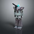 Detailed Mech Robot Model With Blue Head Arm Weapon Gray Purple Standing Pose