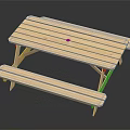 Outdoor Wooden Picnic Table With Slatted Top Attached Benches And Center Hole