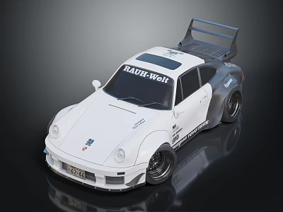 White Rauh-Welt Modified Sports Car With Large Rear Spoiler And Black Wheels 3d model