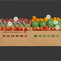 Fresh Fruits Display in Wooden Crates with Strawberries Watermelons Pineapples Oranges and Cherries