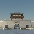 Traditional Chinese City Gate With Classic Tower And Stone Archway Plaza