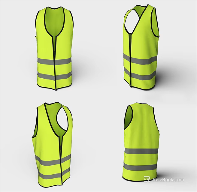 High Visibility Yellow Reflective Vest With Gray Strips Shown In Multiple Angles 3d model