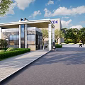 TDK Office Building Exterior With Modern Architecture And Landscaped Entrance Area
