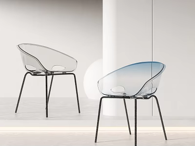 Transparent Curved Leisure Chairs with Black Metal Legs in Modern Minimalist Space 3d model