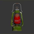 Vintage Green Kerosene Lamp With Red Shade And Metal Frame Design