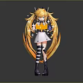 Anime Game Character With Orange Twin Tails Cat Ear Headband White Dress And Star Decorations