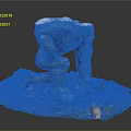 Stone Giant Character With Rocky Texture Kneeling On Debris Covered Ground And Snowy Back