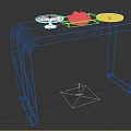 White Table With Fruit Tray Plates And Serving Tray On Top
