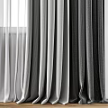 Layered Gray And White Thick Curtains With Sheer Panels Hanging By Window 3d model