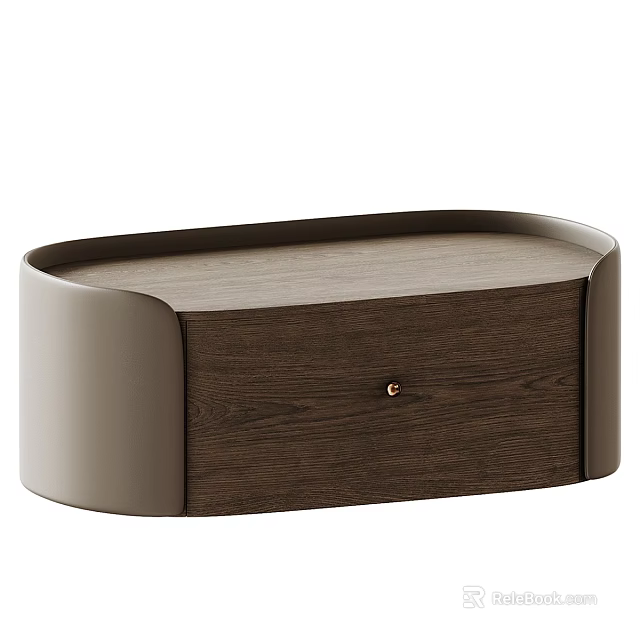 Modern Wall Mounted Walnut Wood Bedside Cabinet With Soft Rounded Edge Practical Storage Drawer 3d model 