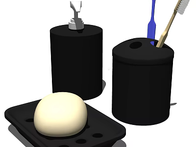 Sleek Black Bathroom Accessories with Soap Dispenser Toothbrush Holder and Soap Dish 3d model