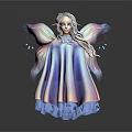 Game Movie Elf Character With Silver Long Hair Colorful Wings And Rainbow Cloak Dress