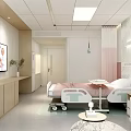 Hospital Outpatient Ward Interior With Comfortable Bed Medical TV Display And Green Plants