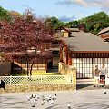 Traditional Ancient Architecture Exterior With Surrounding Green Trees And Colorful Floral Gardens