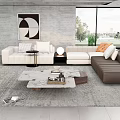 Modern Living Room Interior Design With White Sofa Grey Rug Coffee Table And Wall Art
