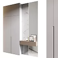 Modern Light Gray Wardrobe Design With Full Length Mirror And Dresser Top Photo Frames