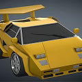 Yellow Low Poly Style Sports Car With Large Wheels And Rear Spoiler
