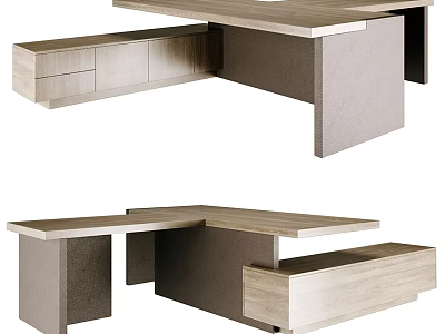 Modern L shaped Office Desk with Wooden Countertop Drawers and Storage Cabinets 3d model