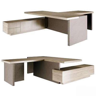 Modern L shaped Office Desk with Wooden Countertop Drawers and Storage Cabinets 3d model
