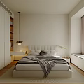 Minimalist Modern Bedroom Interior With Platform Bed Pendant Light And Floor to Ceiling Window