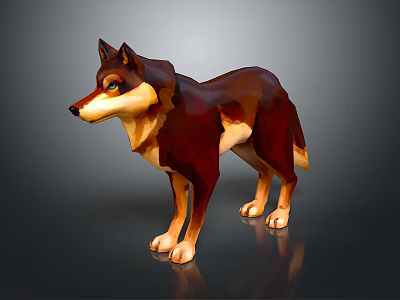 Brown And Tan Wolf With Green Eyes Standing On Dark Background 3d model